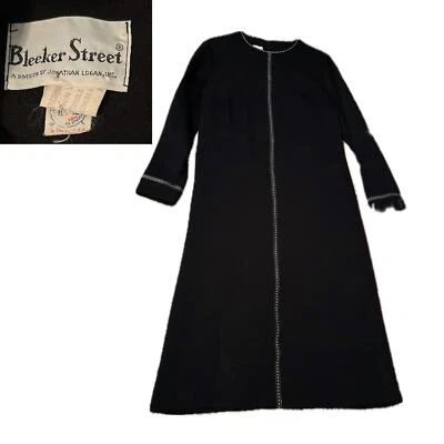 Vestido recto largo tejido negro vintage años 70 ribete de cuero/grande  Foto 1 de 4