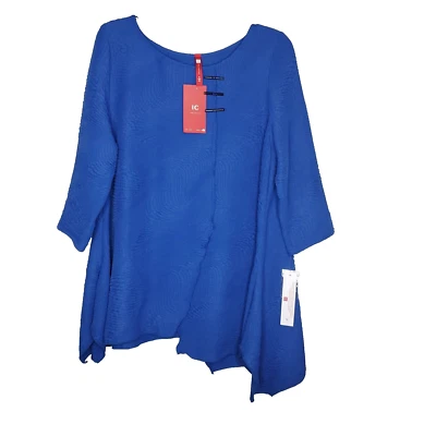 Top túnica asimétrica textura talla M azul real para mujer IC Collection cuello redondo EE. UU. Foto 1 de 4