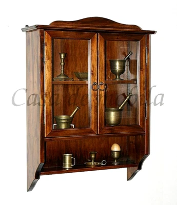 Massivholz Gewürz-regal braun kolonial Hänge-vitrine nußbaumfarben Wand-schrank - Bild 1 von 4