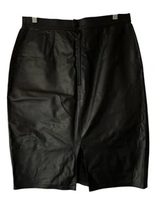 Gonna a matita in vera pelle nera con spacco - Foto 1 di 4