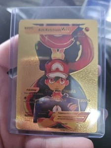 Ash Ketchum Vmax Gold Foil Fan Art Vinyl Collector Pokemon Card - Picture 1 of 5