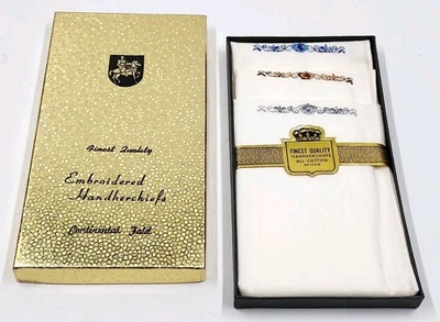 Pañuelos vintage Continental Fold 3 para hombre todo algodón NOS Estate Find Foto 1 de 4