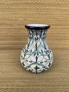 Javier Servin signierte Vase mexikanische handbemalt Kunstkeramik blau grün 4,75 Zoll - Bild 1 von 4