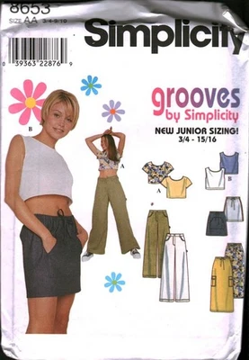 8653 Vintage Simplicity SEWING Pattern Juniors Skirt Pants Knit Top UNCUT 9/10 - Image 1 of 2