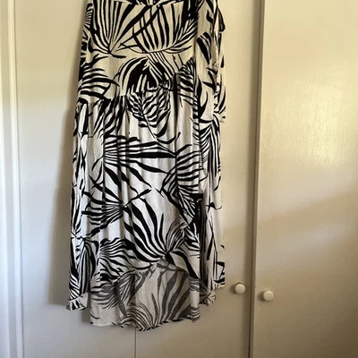 Falda Rachel Zoe Tropical Negra Blanca Hoja Lino Bln Envolvente en Niveles Nueva con Etiquetas Talla MEDIANA Foto 1 de 4