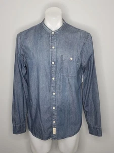 Hollister Herren Hemd blau Baumwolle Denim Kragenlos Button-Down Größe M - Bild 1 von 6