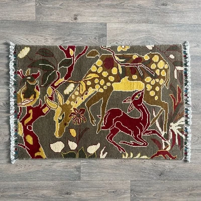 95 x 60cm Vintage Handmade Afghan Carpet Door Bath Mat Small Oriental Wool Rug - Image 1 of 4