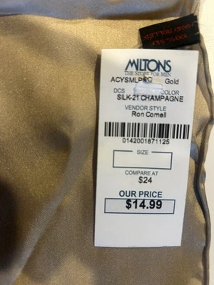 Мужской карманный квадратный носовой платок Milton's Store 16 дюймов золото шампанское 100% шелк - Изображение 1 из 3