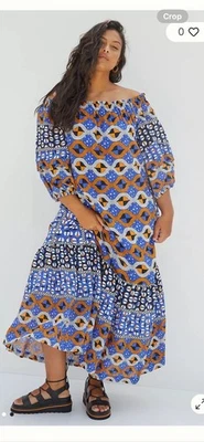 Anthropologie size 1X maxi dress off shoulder belted has pockets - Image 1 of 4