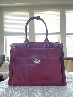 McKlein Red Split Leather Briefbag Tote Womens Work Bag Purse-NICE - Image 1 of 4