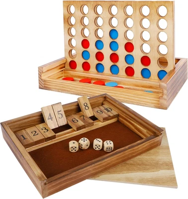 Shut the Box & 4-in-a-Row Game Set, Classic Wooden Dice & Strategy Board - Image 1 of 4