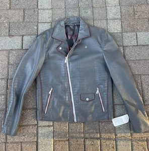 NWT YEKIM Biker Gator Embossed JACKET Mens Size Small Gray $250 - Picture 1 of 13