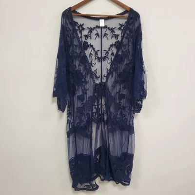 Unbranded Womens Embroidered Fairy Grunge Whimsigoth Tie Front Kimono One Size - Image 1 of 4