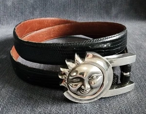 Barry Kieselstein Cord Sterling Silver Celestial Sun Face Buckle Lizard M 31.5" - Picture 1 of 14