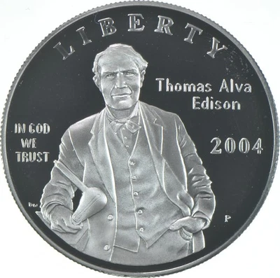 2004-P Proof Thomas Edison Commemorative Silver Dollar $1 - Image 1 of 3