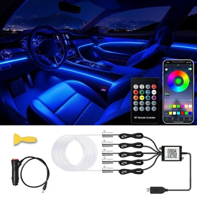 Tira de luces LED interiores para automóvil, con control de aplicación, kit de iluminación ambiental RGB 5 en 1 Foto 1 de 4