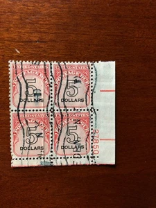 US Postage Due PB, #J101, $5 Plateblock of 4, Used - Picture 1 of 1