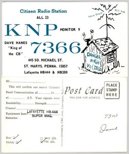 KNP-7366 Hanes CB Shack QSL Card: St. Marys PA Cartoon Radio Item 1960s - Picture 1 of 1