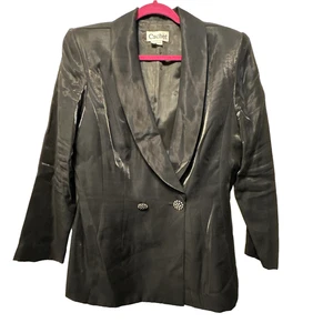 Black-Grray Silver CACHET Metallic SHARK SKIN Jacket VTG Double Breast Party - Picture 1 of 7