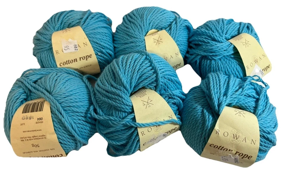 6 Skeins ROWAN Cotton Rope Aran Weight Cotton Blend Yarn, Turquoise 064 50g Lot - Image 1 of 4