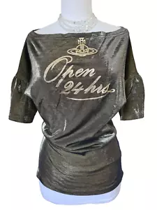Vivienne Westwood Anglomania Open 24 Hours logo T Shirt Top Size S UK 10-12 New - Picture 1 of 12