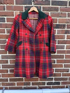 Rothschild Girls Pea Coat Plaid Wool Red Green Preppy Lined - Picture 1 of 4