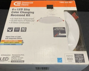 COMMERCIAL ELECTRIC 6 in. LED Slim Color Changing Recessed Kit 800 Lumens NEW - Picture 1 of 9