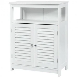 Wood Freestanding Bathroom Storage Cabinet with Double Shutter Door-White - Colo - Picture 1 of 6