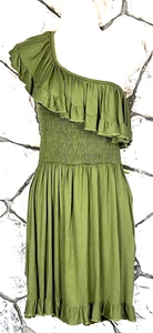 ARDEN B. Size S OLIVE GREEN One-Shoulder Ruffle TUBE TOP MINI DRESS NWT - Picture 1 of 12