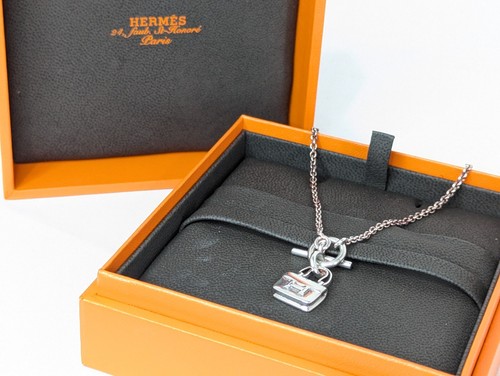 HERMÈS HERMES Amulette Constance Ciondolo Collana Borsa Stampo SV925 Autentico SCATO...
