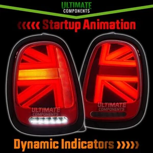 Union Jack Mini Rear Lights LED F55 F56 F57 Dynamic Indicators Red Lens Upgrade - Picture 1 of 17
