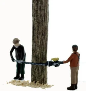 Lumberjack 2 Man CHAINSAW TEAM Undercutting tree comes Finished S Scale - Picture 1 of 1