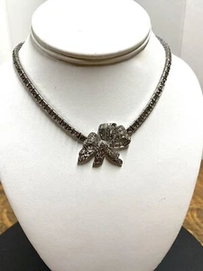 OTIS STERLING SILVER VINTAGE RHINESTONE RIBBON NECKLACE 16” - Picture 1 of 5