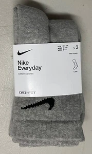 NIKE EVERDAY COTTON CUSIONED DRI-FIT SOCKS GREY YOUTH 5Y-7Y MEN 6-8 sx7664-063 - Picture 1 of 5