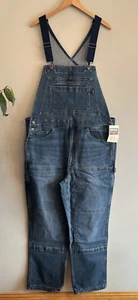 Salopette bavaglino jeans Duluth Trading Company M's Ballroom Double Flex blu denim nuova con etichette - Foto 1 di 5