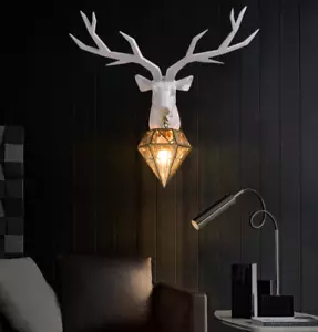 Nordic Winter Deer Antler Wall Lamp LED E27 Resin Lighting Diamond Sconce Decor - Picture 1 of 18