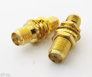 10x Gold SMA Female to SMA Female with Nut Bulkhead RF Coaxial Adapter Connector - Picture 1 of 3