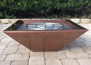 Square 30 inch Hammered Copper Fire Bowl Pit 147,000 BTU Burner Ring Propane Gas - Picture 1 of 7