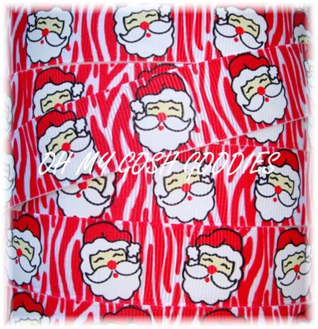100 YARD ROLL SALE 7/8 CHRISTMAS SANTA CLAUS RED ZEBRA GROSGRAIN RIBBON FOR BOWS - Image 1 of 1