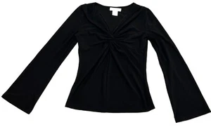 White House Black Market Bluse S schwarz V-Ausschnitt Stretch Twist lang ausgestellte Ärmel - Bild 1 von 7