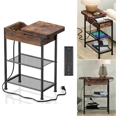 Side Table with Charging Station, Flip Top USB Ports & Outlets Nightstand - Image 1 of 4