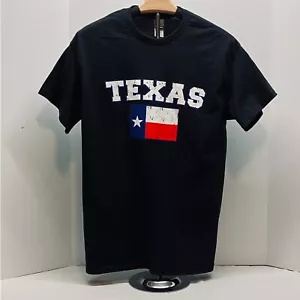 T-shirt unisex bandiera dello stato del Texas nera 100% cotone pesante taglia M - Foto 1 di 4