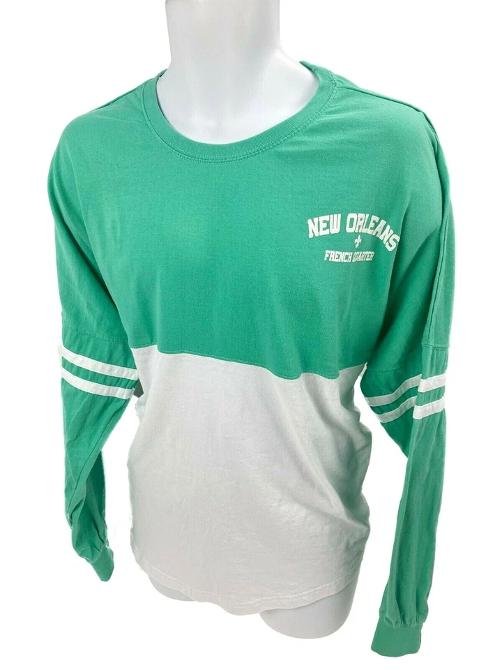 XL Nueva Orleans Cuarto Francés Verde y Blanco Manga Larga Pullover Camiseta Jersey Foto 1 de 4