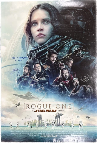 Rogue One A Star Wars Story Cast Signed x6 Poster BAS (Grad Collection) Cover