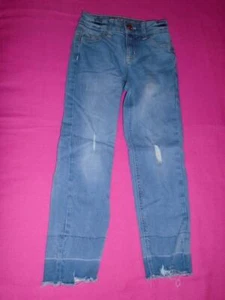 Girls Size 8 SLIM Justice Jeans Distressed Raw Hem Light Wash 2020 Line VGUC - Picture 1 of 8