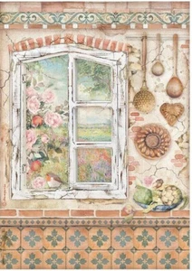 Stamperia A4 RICE PAPER - CASA GRANADA - WINDOW WITH FLOWERS, Decoupage - Picture 1 of 1