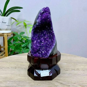 Geoda de amatista natural superior de 8 lb cuarzo cristal mineral muestra decoración + soporte - Imagen 1 de 9