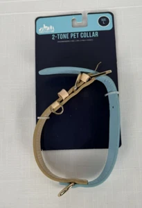 Dog Collar, 2 Tone Pet Collar, Blue/Tan Size Large By Pawsitively Fun - Picture 1 of 11