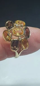Citrine Smoky Quartz and Diamond Ring Yellow Gold Hallmarked Gorgeous Wow - Picture 1 of 3