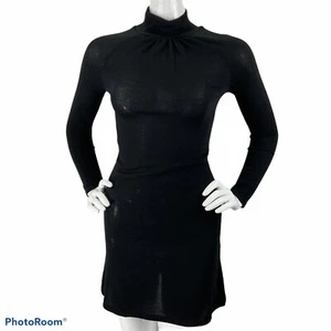 Aziz Sweater Dress Women Size Small Black High Neck Minimalist Bodycon Nwot - Picture 1 of 8